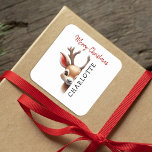 Kids Personalized Reindeer Christmas Square Sticker<br><div class="desc">Looking for a magical touch to your Christmas gifts this year? Discover our adorable personalized santa Christmas gift stickers. Not only do they feature one of santa's adorable reindeer, but they can also be personalized with your child's name. Make this season unforgettable with a sprinkle of christmas magic on your...</div>