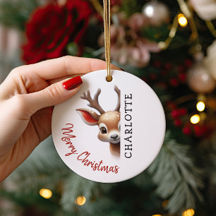 Kids Personalized Reindeer Christmas Tree Ceramic Ornament