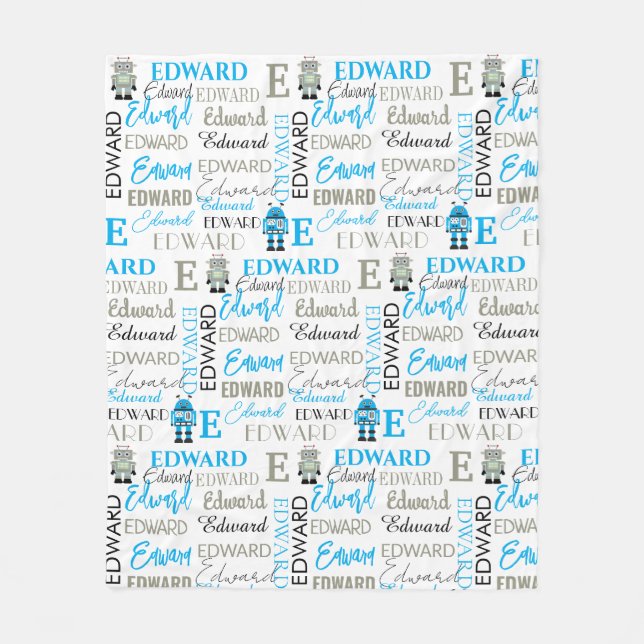Kids Personalized Robot Fleece Blanket (Front)