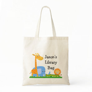 Kids Personalized Safari Animals Tote Bag