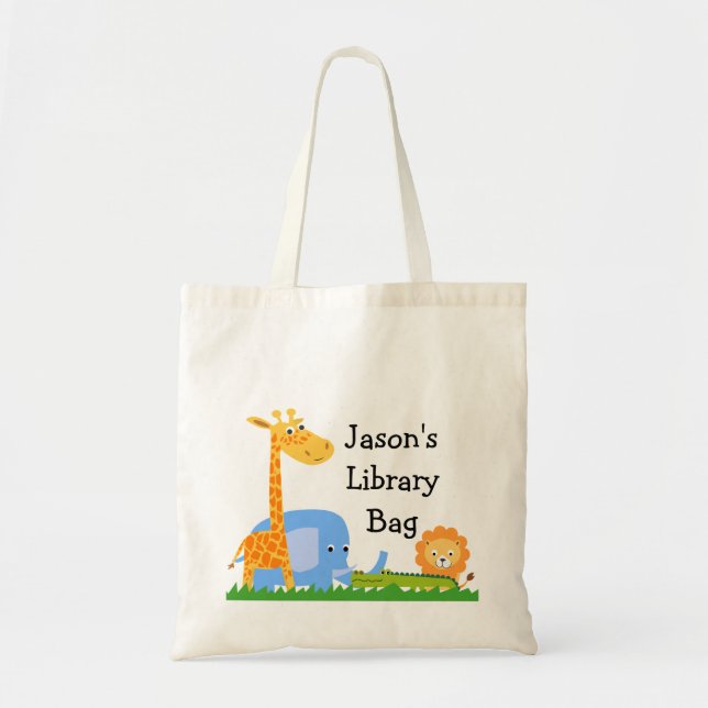 Kids Personalized Safari Animals Tote Bag (Front)