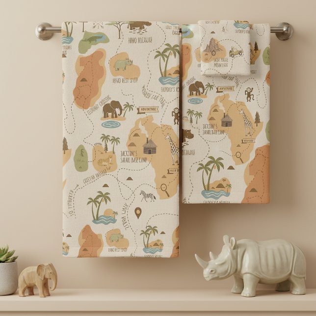Kid's Personalized Safari Map ID1269 Bath Towel Set (Creator Uploaded)