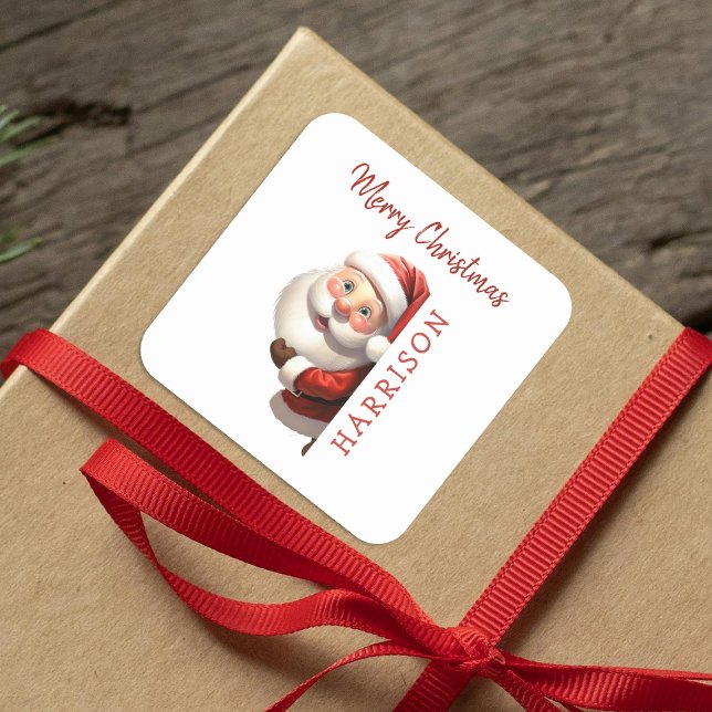 Kids Personalized Santa Christmas Square Sticker (Creator Uploaded)