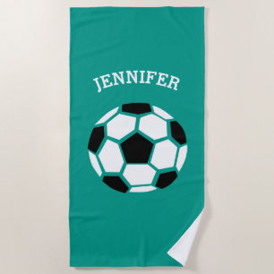 Kids Personalized Soccer Ball Green Sports Beach Towel