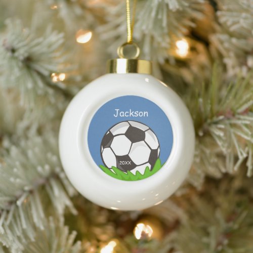 Kids Personalized Soccer Ball Keepsake Ceramic Ball Christmas Ornament