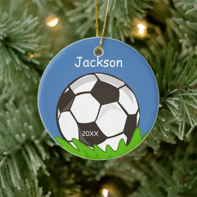 Kids Personalized Soccer Ball Keepsake Ceramic Ornament | Zazzle