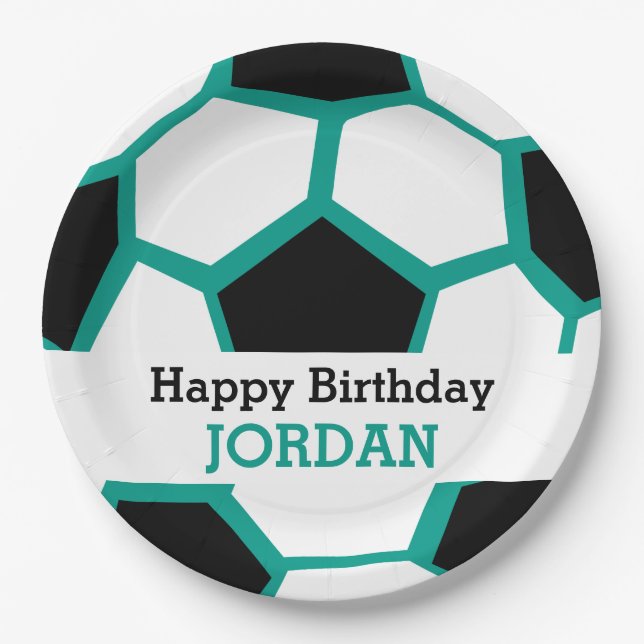 Kids Personalized Soccer Happy Birthday Sports Paper Plates (Front)