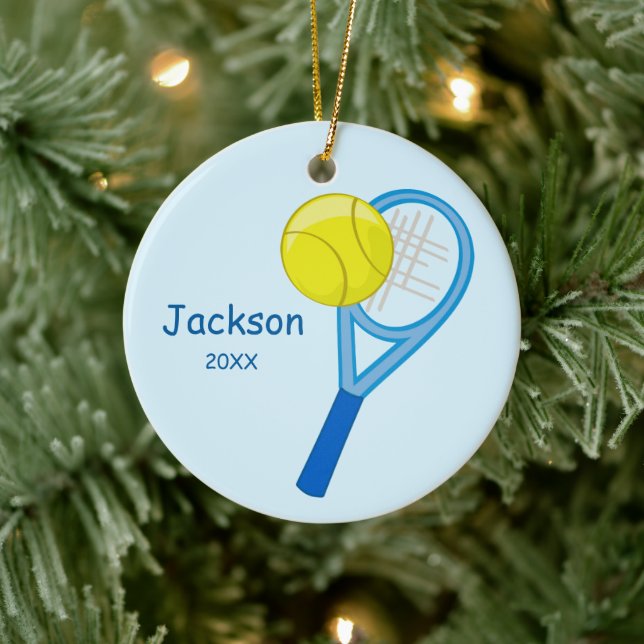 Kids Personalized Tennis Keepsake Ceramic Ornament (Tree)