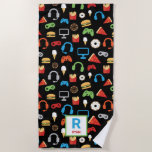 Kids Personalized Video Game Pattern Gamer Snacks Beach Towel at Zazzle