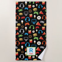 Kids Personalized Video Game Pattern Gamer Snacks Beach Towel