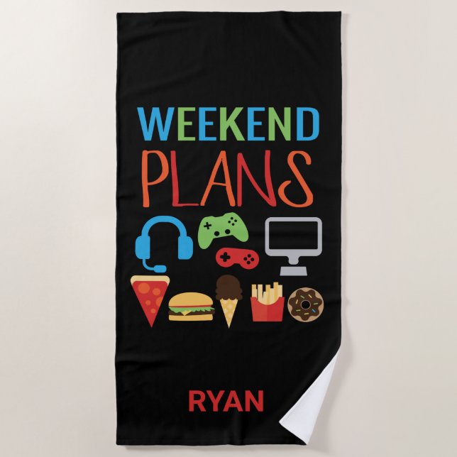 Kids Personalized Video Game Weekend Plans Gamer Beach Towel (Front)