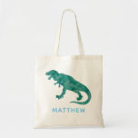 Kids Personalized Watercolor Dinosaur T-Rex Tote Bag