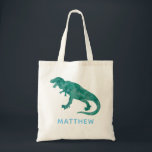 Kids Personalized Watercolor Dinosaur T-Rex Tote Bag<br><div class="desc">Kids Personalized Watercolor Dinosaur T-Rex Tote Bag. Add name in blue or edit to change font color or style. Great dino bag for Halloween,  Easter,  dinosaur themed birthday parties or just for fun. www.SamAnnDesigns.com</div>