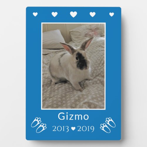 Kids Pet Bunny Rabbit Loss  Blue Photo Memorial Plaque