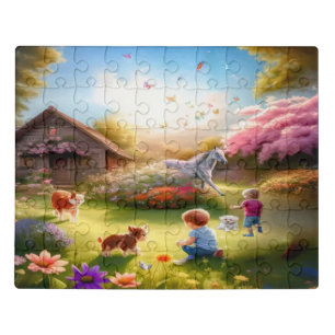Kids & Pets Playing Puzzle