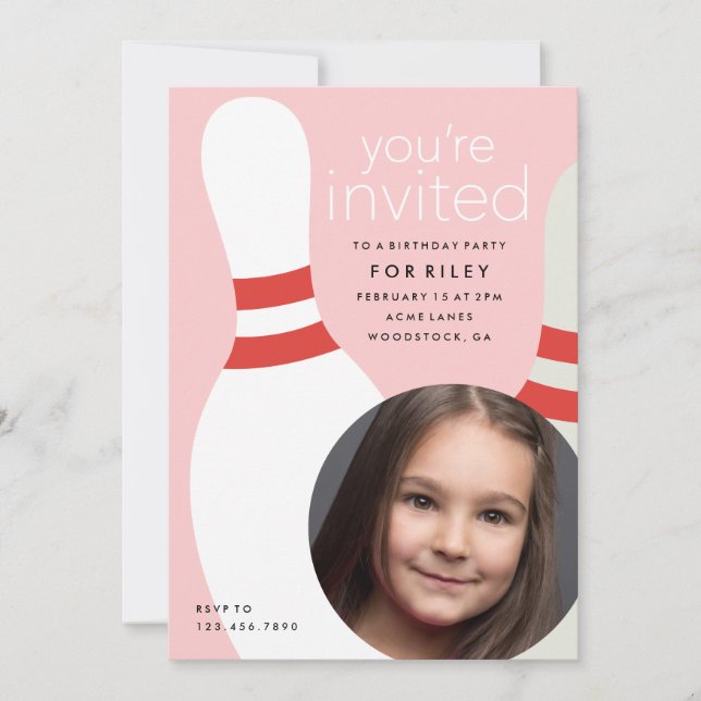 Kids Photo bowling birthday party Invitation (Front)