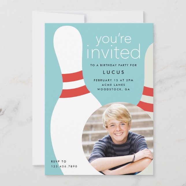 Kids Photo bowling birthday party Invitation (Front)