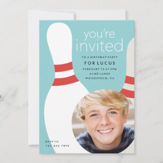 Kids Photo bowling birthday party Invitation