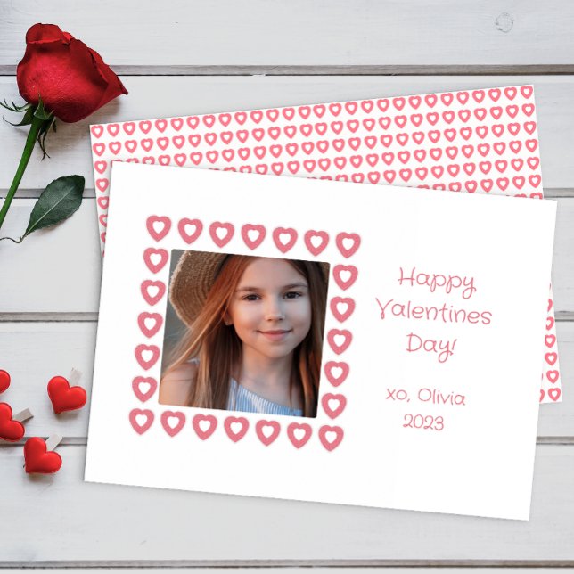 Kids Photo Classroom Valentine Card | Heart Border (simple hearts valentine )