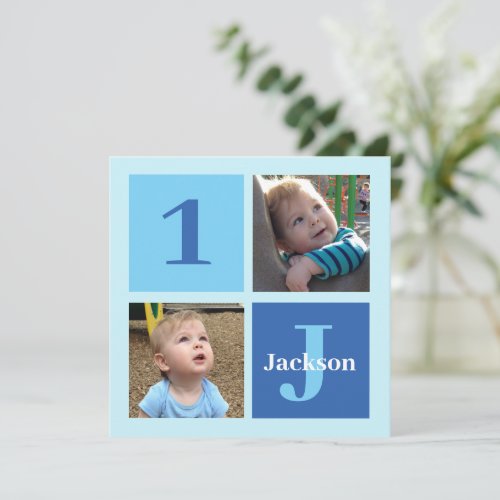 Kids Photo Custom Blue Boys 1st Birthday Party Invitation