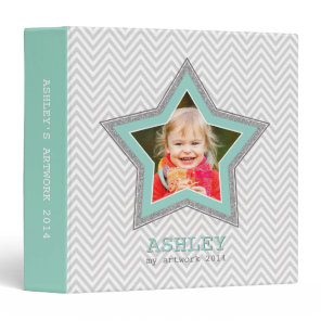 KIDS PHOTO gray chevron pattern star frame mint Binder