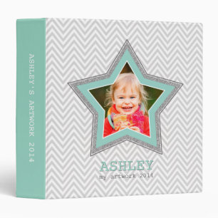 KIDS PHOTO gray chevron pattern star frame mint Binder