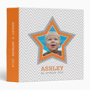KIDS PHOTO gray chevron pattern star frame orange Binder