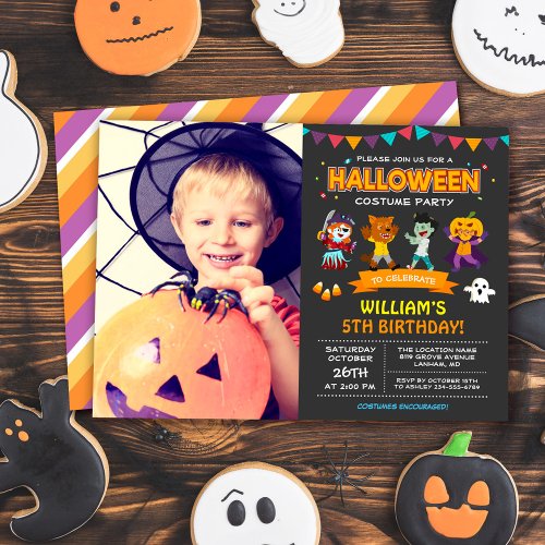 Kids Photo Halloween Birthday Costume Party Invitation