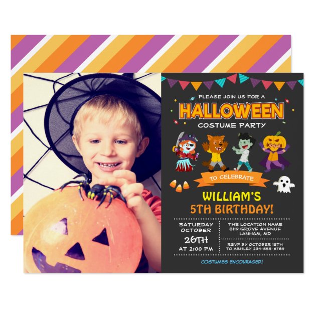 Kids Photo Halloween Birthday Costume Party Invite (front side)