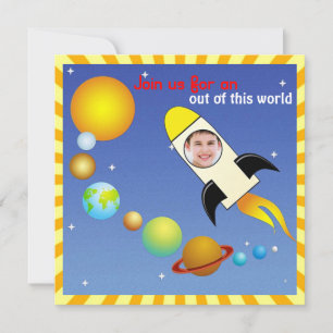 Kids Photo Outerspace Rocket Birthday Party Invite