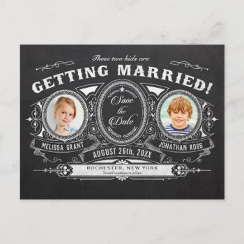 Kids Photo Save The Date Postcards Chalkboard by Anything_Goes at Zazzle