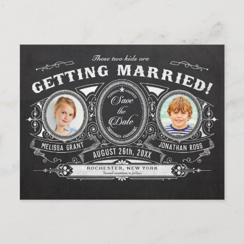 Kids Photo Save the Date Postcards Chalkboard