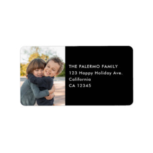 Kids Photo Simple Modern Black Return Address Label