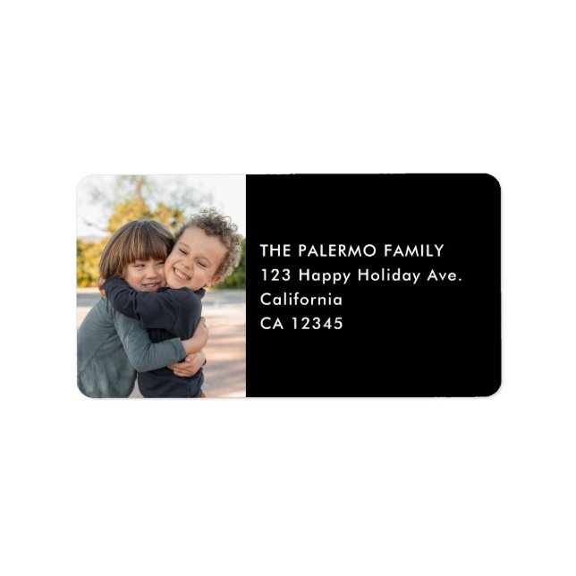 Kids Photo Simple Modern Black Return Address Label (Front)