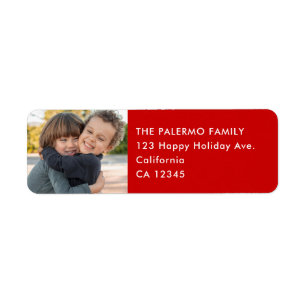 Kids Photo Simple Modern Red Return Address Label