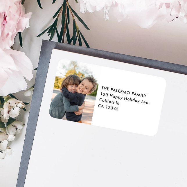 Kids Photo Simple Modern Return Address Label (KIDS OR FAMILY PHOTO RETURN ADDRESS LABEL TO ADD A CHIC TOUCH TO YOUR CHRISTMAS OR HOLIDAY MAILING)