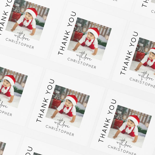 Kids Photo Thank You Square Sticker (Creator Uploaded)