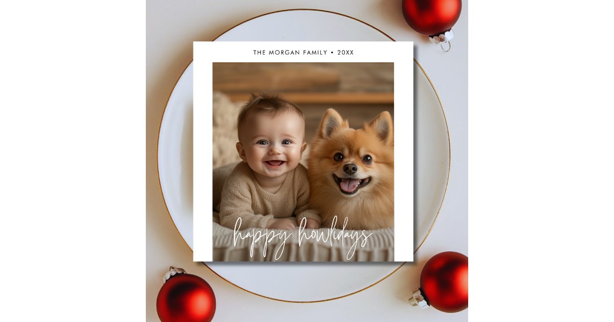 Kids Photo With Dog Pet Happy Howlidays Christmas Holiday Card | Zazzle