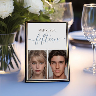 Kids Photos Age 15 Dusty Blue Handwriting Wedding Table Number
