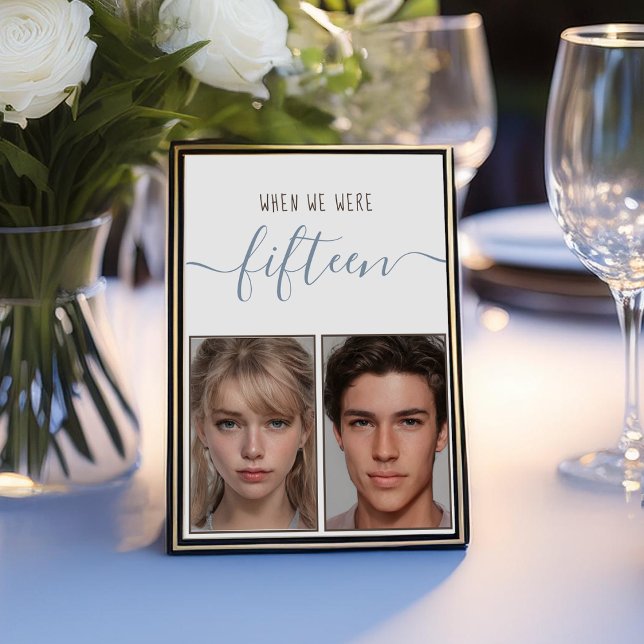 Kids Photos Age 15 Dusty Blue Handwriting Wedding Table Number (Creator Uploaded)