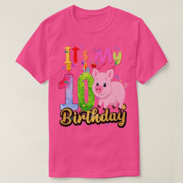 Kids Pig 10th Birthday 10 Years Old Pig Birthday P T-Shirt (Design Front)
