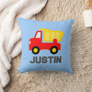 Kids pillow with toy truck and personalized name