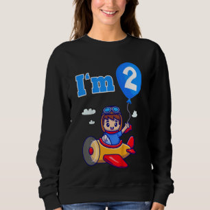 Kids Pilot Airplane Plane I'm 2 Two Second 2nd Bir Sweatshirt