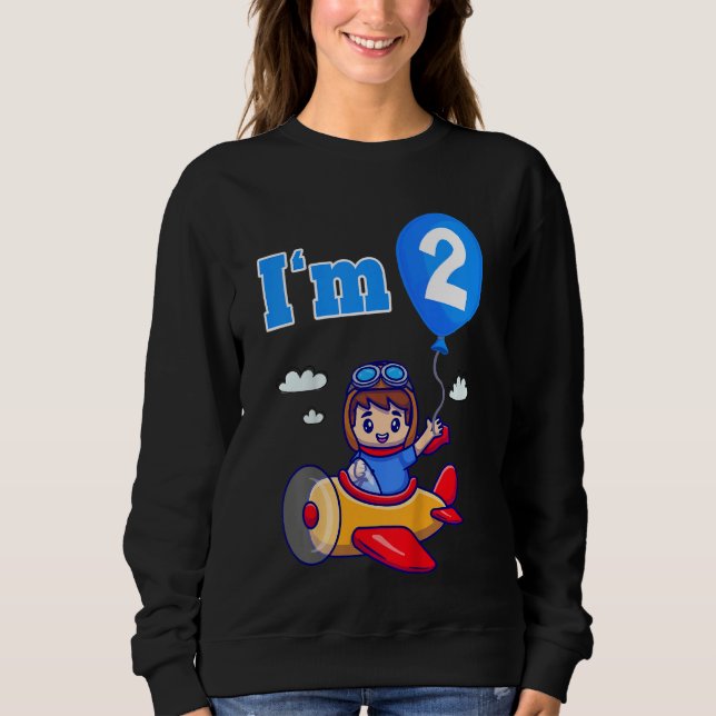 Kids Pilot Airplane Plane I'm 2 Two Second 2nd Bir Sweatshirt (Front)