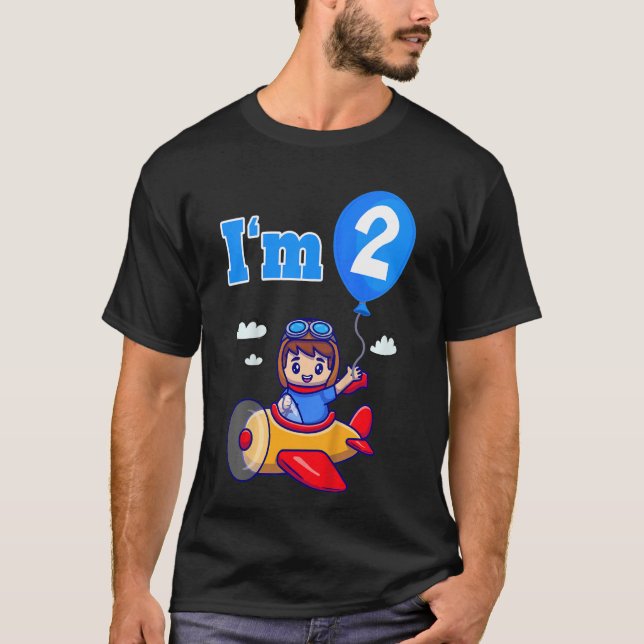 Kids Pilot Airplane Plane I'm 2 Two Second 2nd Bir T-Shirt (Front)