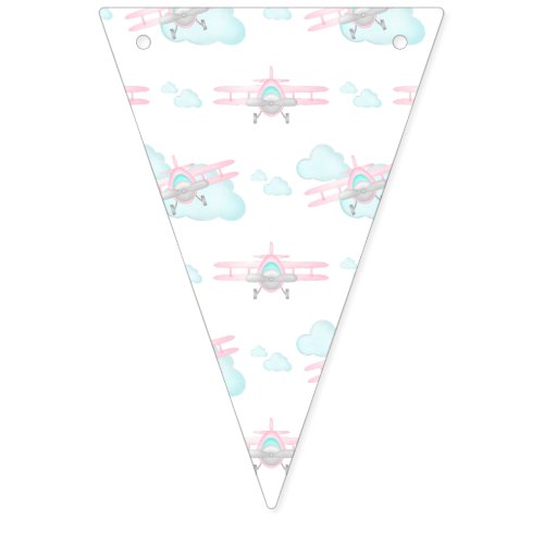 Kids Pink Airplane Flying Aviation Birthday Bunting Flags