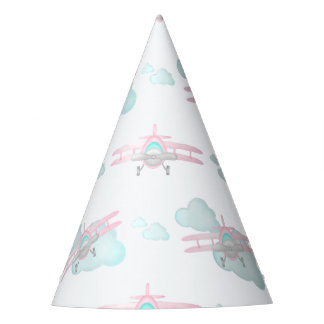 Kids Pink Airplane Flying Aviation Birthday Party Hat