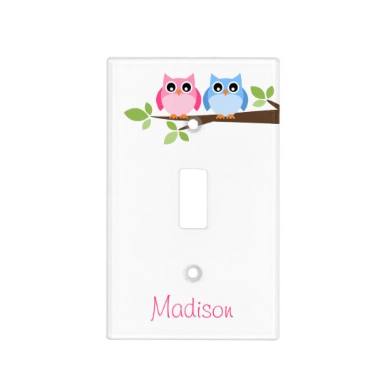 Kids Pink and Blue Owl Personalized Light Switch Cover Zazzle