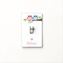 Kids Pink and Blue Owl Personalized Light Switch Cover