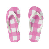 Kids Pink and White Buffalo Check Flip Flops Kids Pink and White Buffalo Check Flip Flops
